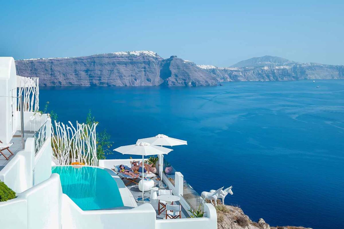 Luxury hotel over looking the sea in the Santorini, Greece.