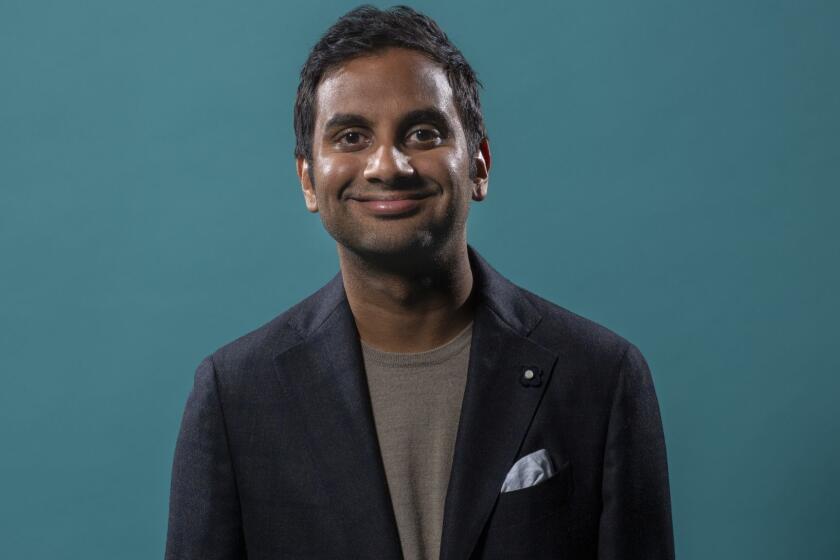 HOLLYWOOD, CA --MARCH 21, 2019 -- Actor Aziz Ansari, who played Tom Haverford, on NBC's "Parks and Recreation," is photographed in the L.A. Times photo studio during their cast reunion at PaleyFest, at the Dolby Theatre in Hollywood, CA, Mar 21, 2019. (Jay L. Clendenin / Los Angeles Times)