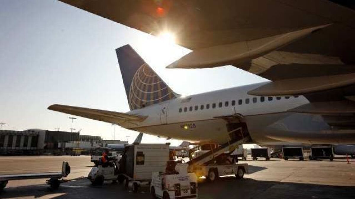 A United Airlines plane sits at the tarmac at LAX. Fees from ride-hailing companies generated $44.3 million in fiscal 2018 for LAX.