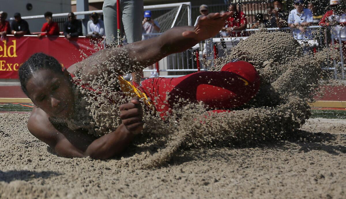 USC's Adoree' Jackson won the long jump during a track meet against UCLA on May 3.