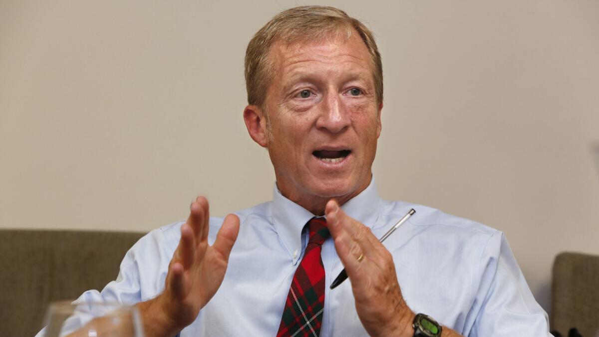 Democratic presidential candidate Tom Steyer led the Farallon Capital Management hedge fund in San Francisco when it invested in coal mining and private prisons.