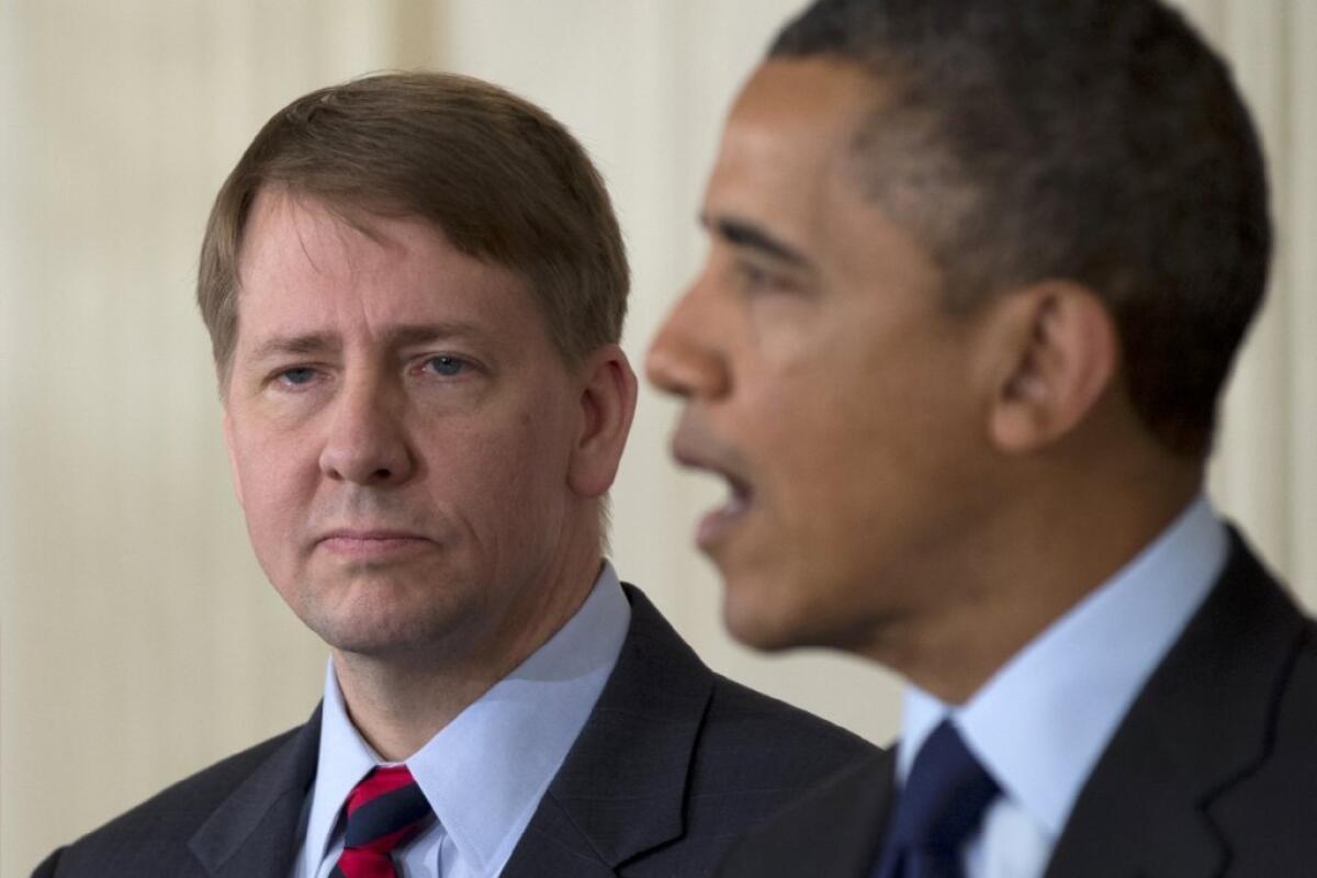 Richard Cordray watches as President Obama announces that he will renominate him to lead the Consumer Financial Protection Bureau.