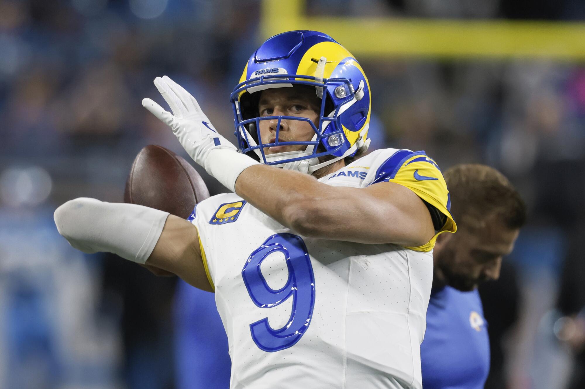 Rams quarterback Matthew Stafford passes before a loss to the Detroit Lions on Sept. 8.