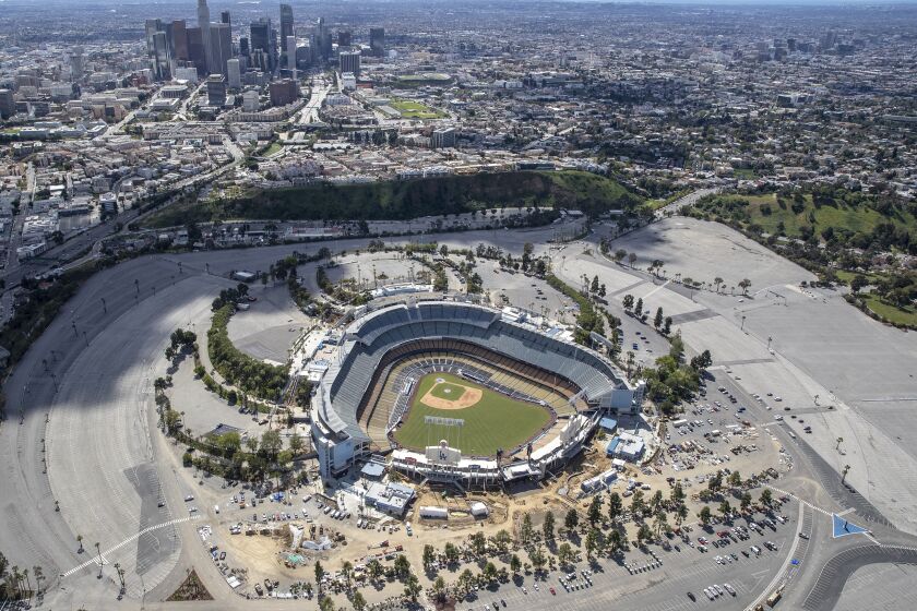 LOS ANGELES, CA, WEDNESDAY MARCH 25, 2020 - Aerial views of Dodger Stadium.