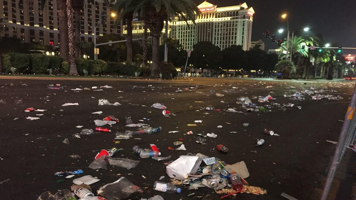 Revelers left an estimated 14 tons of trash behind on Las Vegas Boulevard during the New Year's Eve celebration.