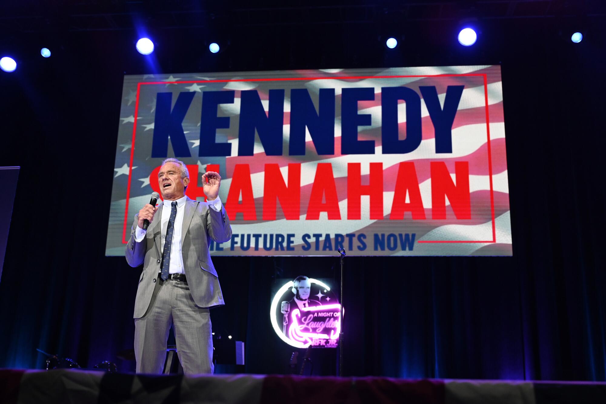 Robert F. Kennedy Jr. speaks to supporters during a campaign event.