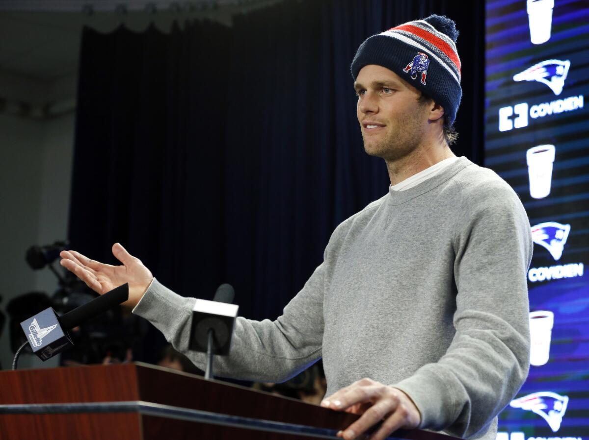 New England Patriots quarterback Tom Brady speaks at a news conference in Foxborough, Mass., in January.