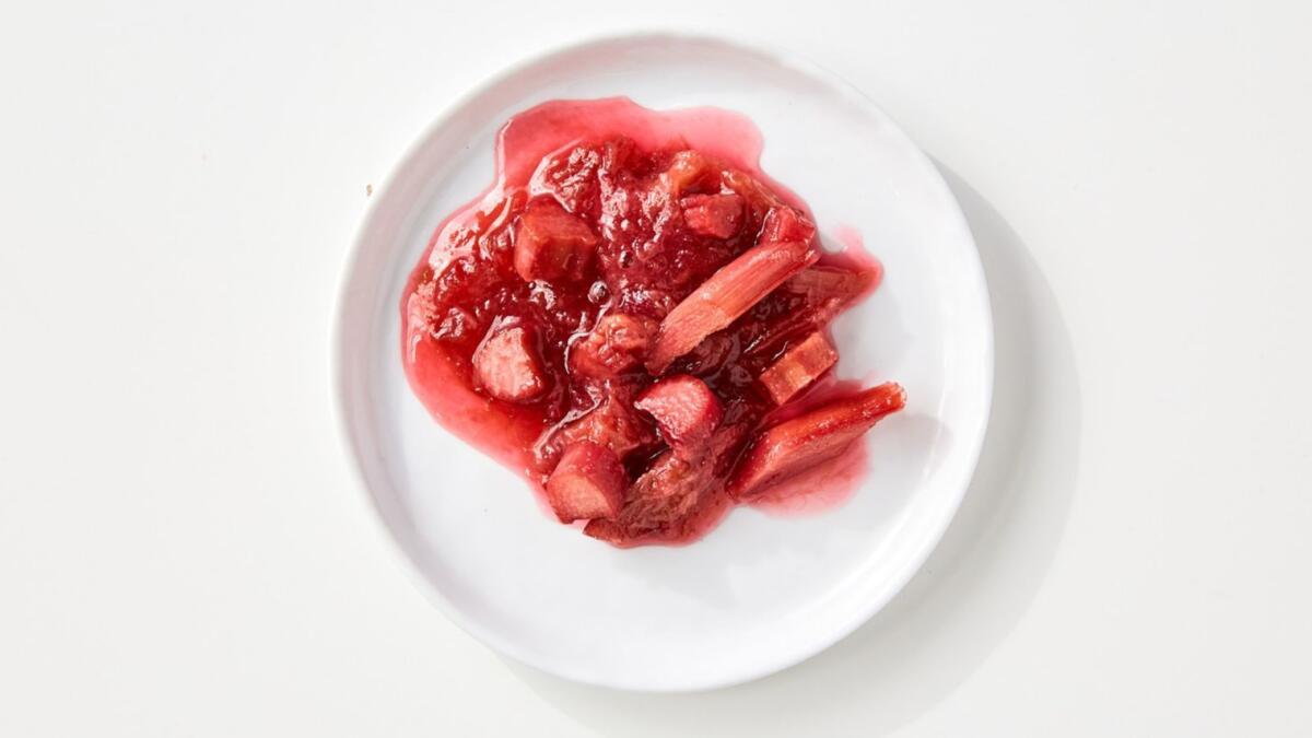 This compote cooks quickly to keep a little crunch in the rhubarb.