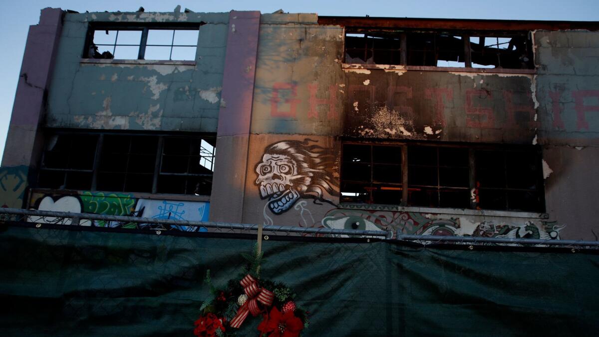 An artists loft called the Ghost Ship is gutted after a fire that killed 36 people Dec. 2, 2016.