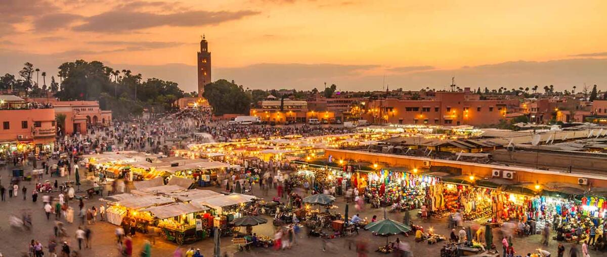 Jemaa el Fna market square, Marrakesh, Morocco, north Africa.