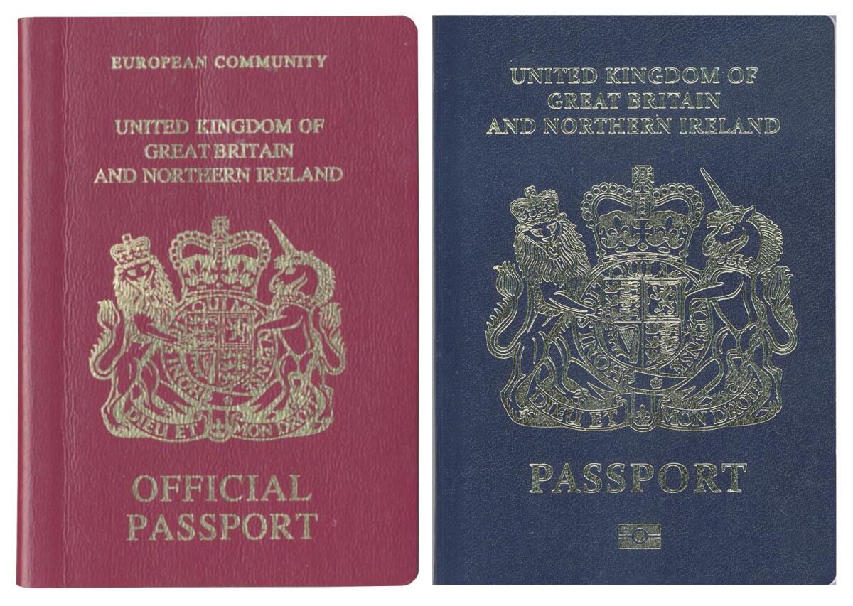 The current British passport, left, is scheduled to be replaced by a new one in 2019.