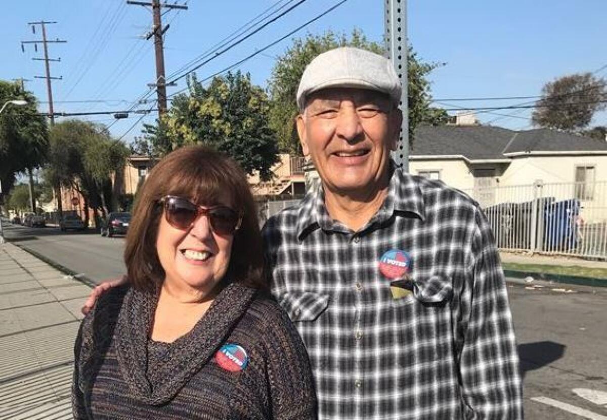 Terry Avalos, 69, and her husband, Ricardo Avalos, 71, were among those who voted Tuesday in South Gate.
