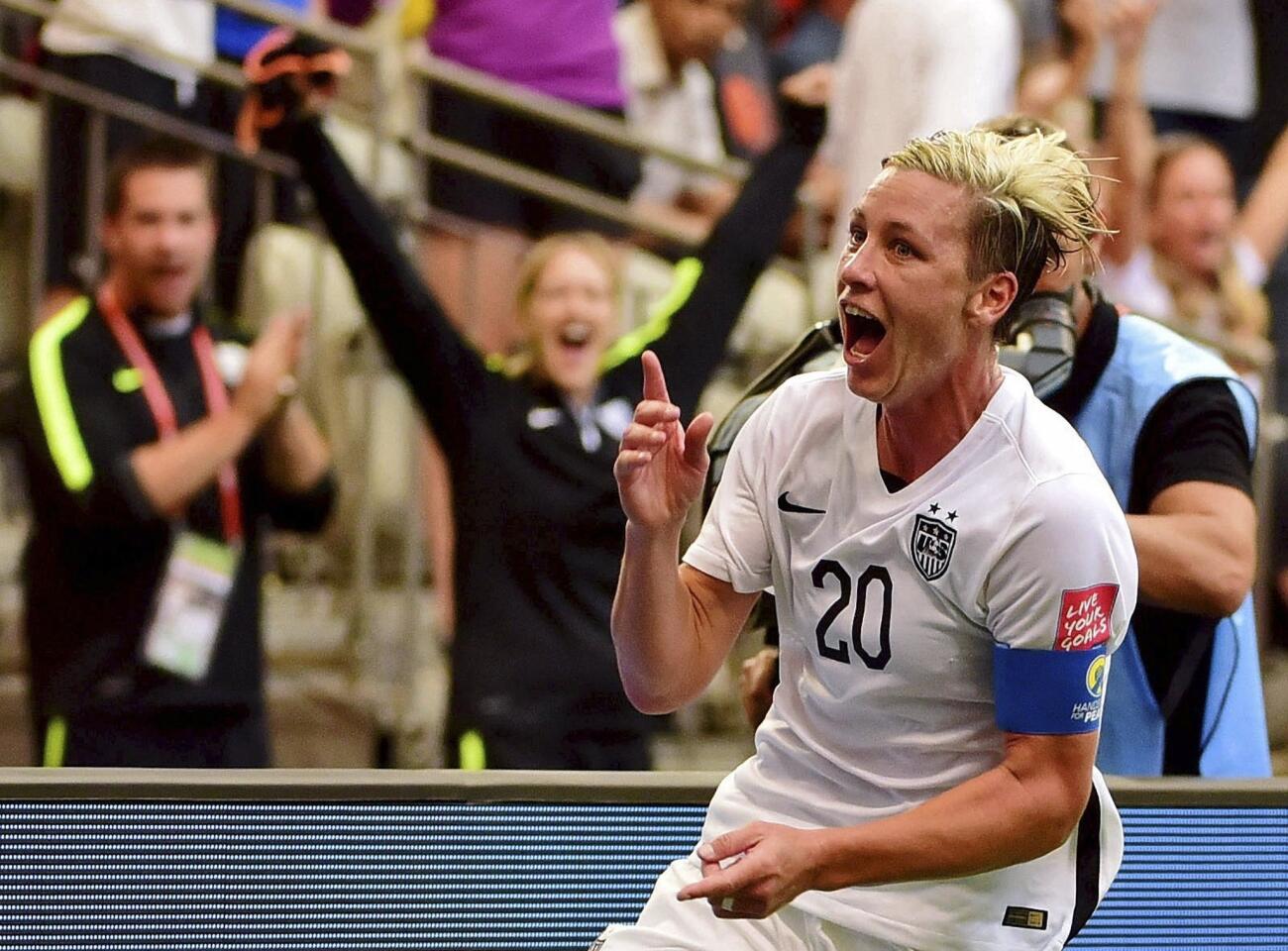 United States forward Abby Wambach celebrates after scoring a goal against Nigeria at Women's World Cup in Vancouver