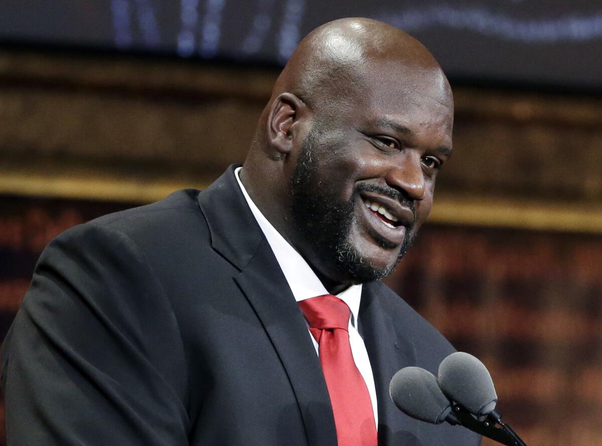 Shaquille O'Neal speaks during the 2016 Basketball Hall of Fame enshrinement ceremony at Symphony Hall in Springfield, Mass., on Sept. 9.