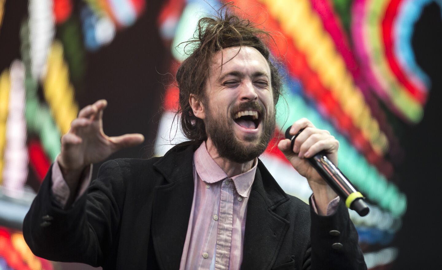 Alex Ebert of Edward Sharpe and the Magnetic Zeros performs on the Outdoor Theatre stage.