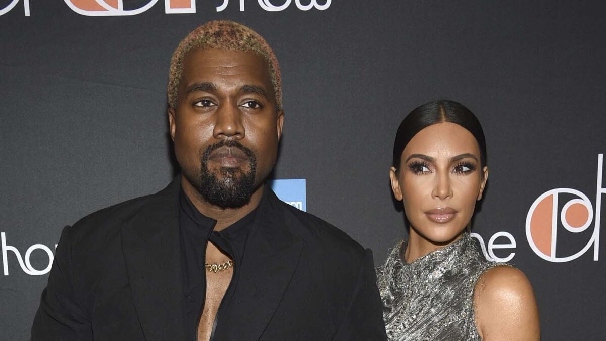 Kanye West and Kim Kardashian West at the opening night of "The Cher Show" on Monday.