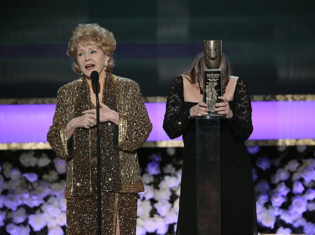Debbie Reynolds and Carrie Fisher at the 2015 SAG Awards, where Reynolds received a career honor.