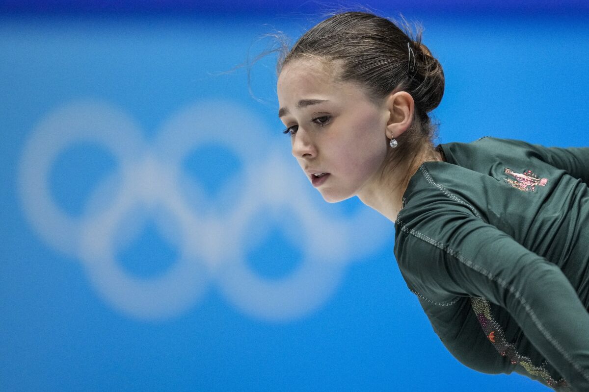 Kamila Valieva of Russia trains at the Winter Olympics on Monday in Beijing.