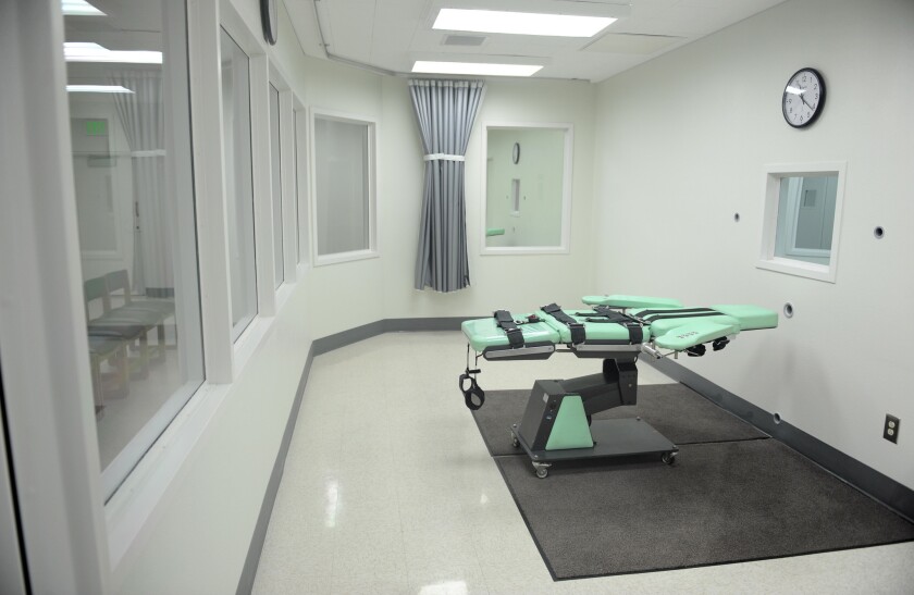 A federal appeals court heard arguments Monday in Pasadena on the constitutionality of California's death penalty. Above, the San Quentin execution chamber.