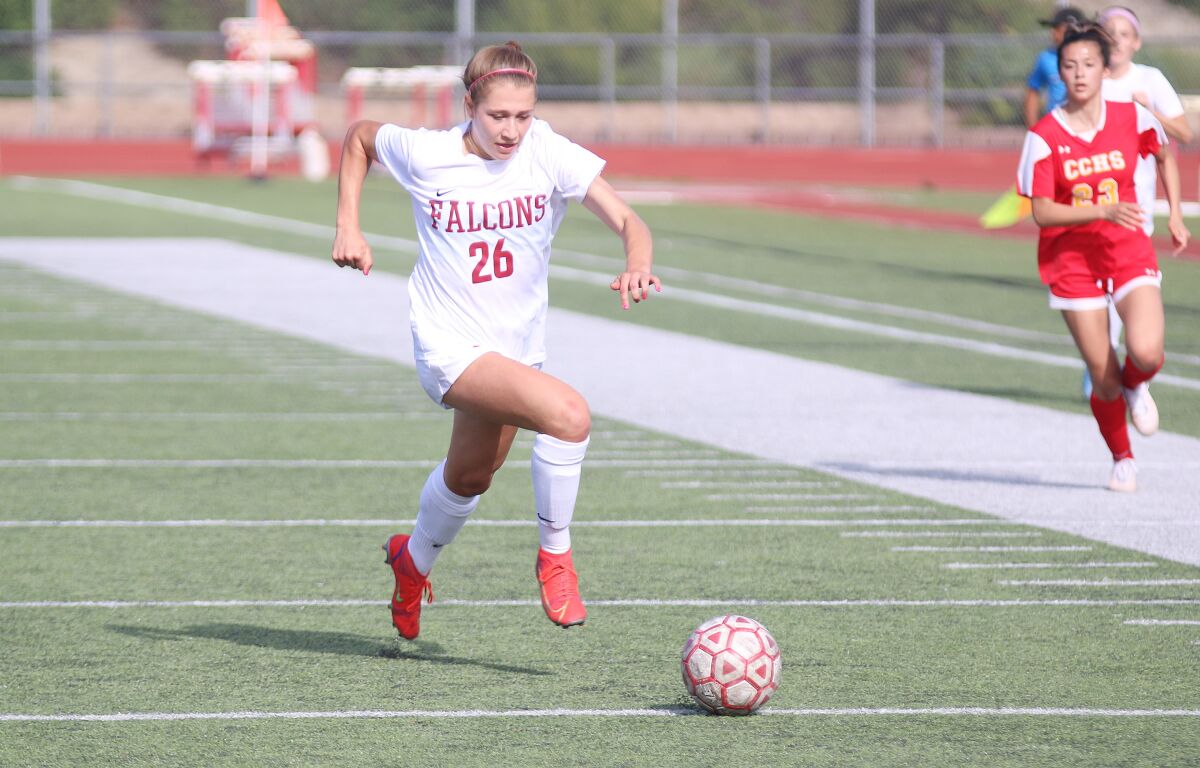 Sophomore Ellie Davidson was a key part of the Falcon offense and had an assist on the winning goal.