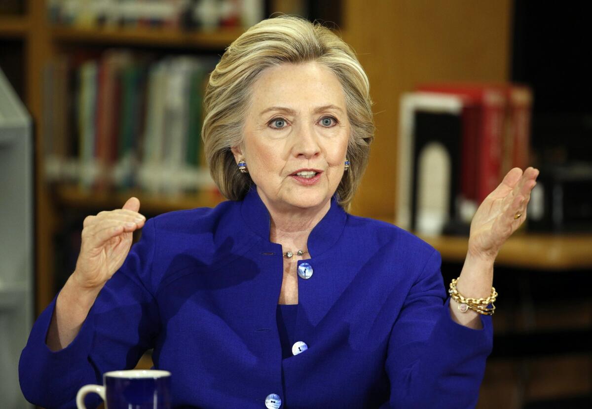 Democratic presidential candidate Hillary Rodham Clinton speaks at an event at Rancho High School in Las Vegas.