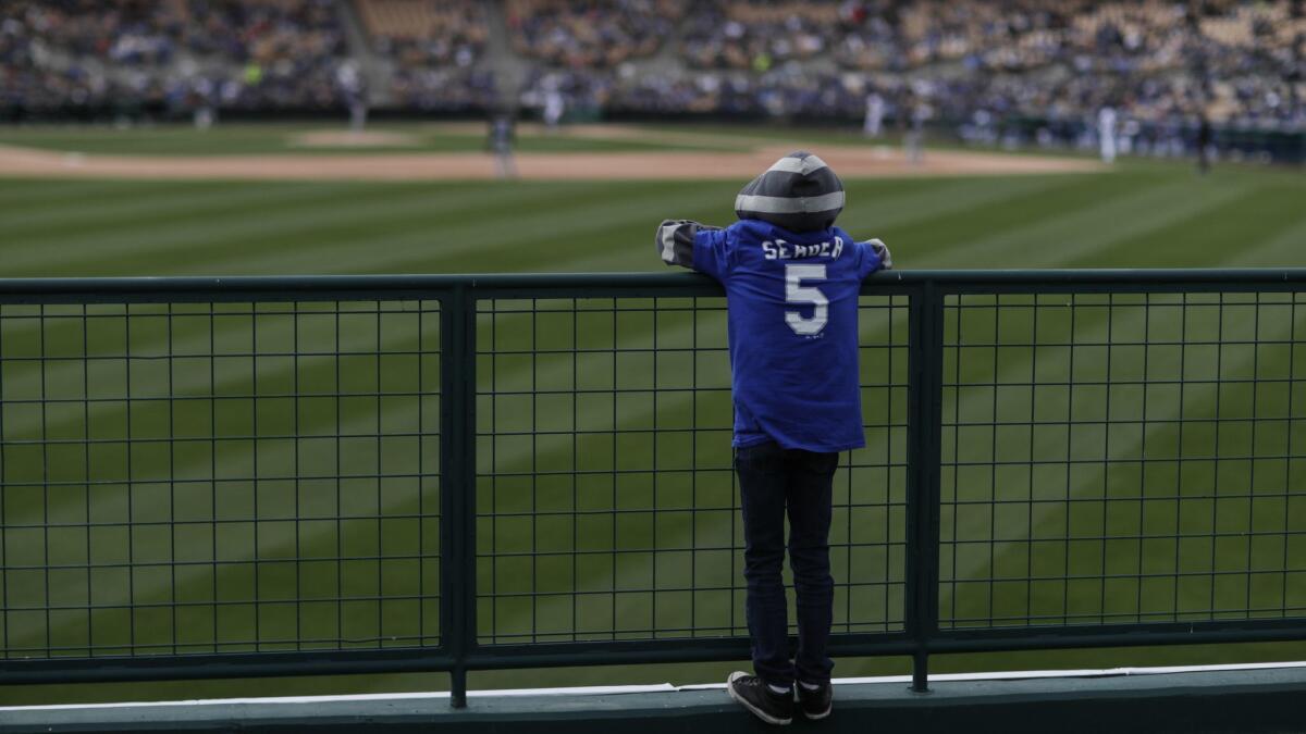 Jayden Jones, 11, from Avondale, Ariz., watches the Dodgers and the Chicago White Sox from the center-field picnic area at Camelback Ranch.