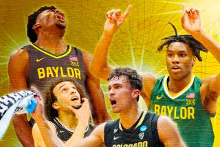 Potential first-round draft targets for the Lakers (clockwise from top left) Baylor's Yves Missi, Baylor's Jakobe Walter, Colorado's Tristan Da Silva and Providene's Devin Carter.