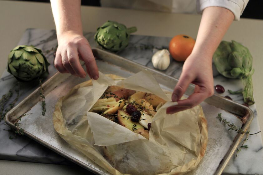 Spring vegetables baked in parchment