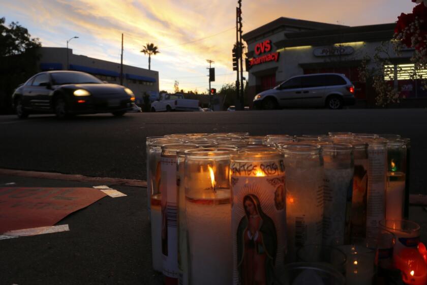 A memorial has been set up at the corner of Avenue 60 and Figueroa Street in Highland Park, where A 17-year-old Andres Perez of Montebello was struck and killed by a city service truck as he was crossing a street not far from his charter high school.