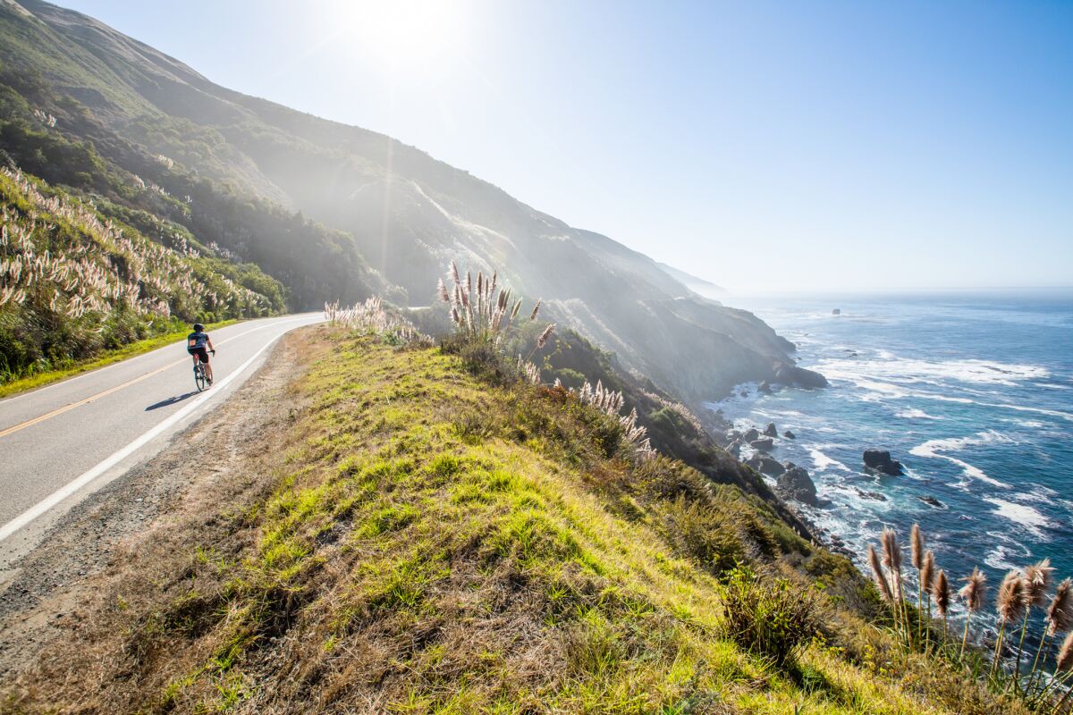 A lone cyclist during the California Coast Classic bicycling tour organized by the Arthritis Foundation.