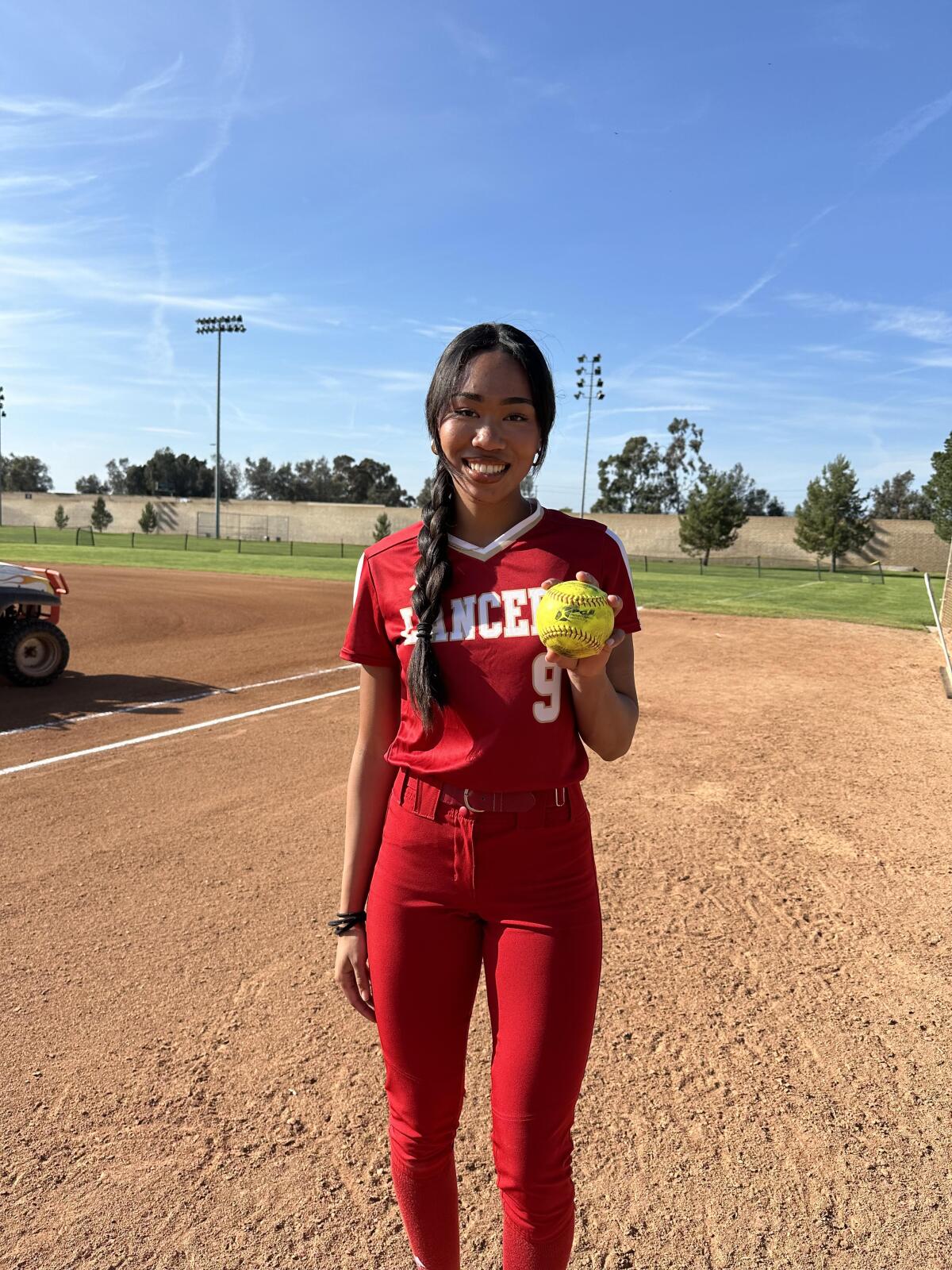 Pitcher Brianne Weiss of Orange Lutheran poses for a photo.