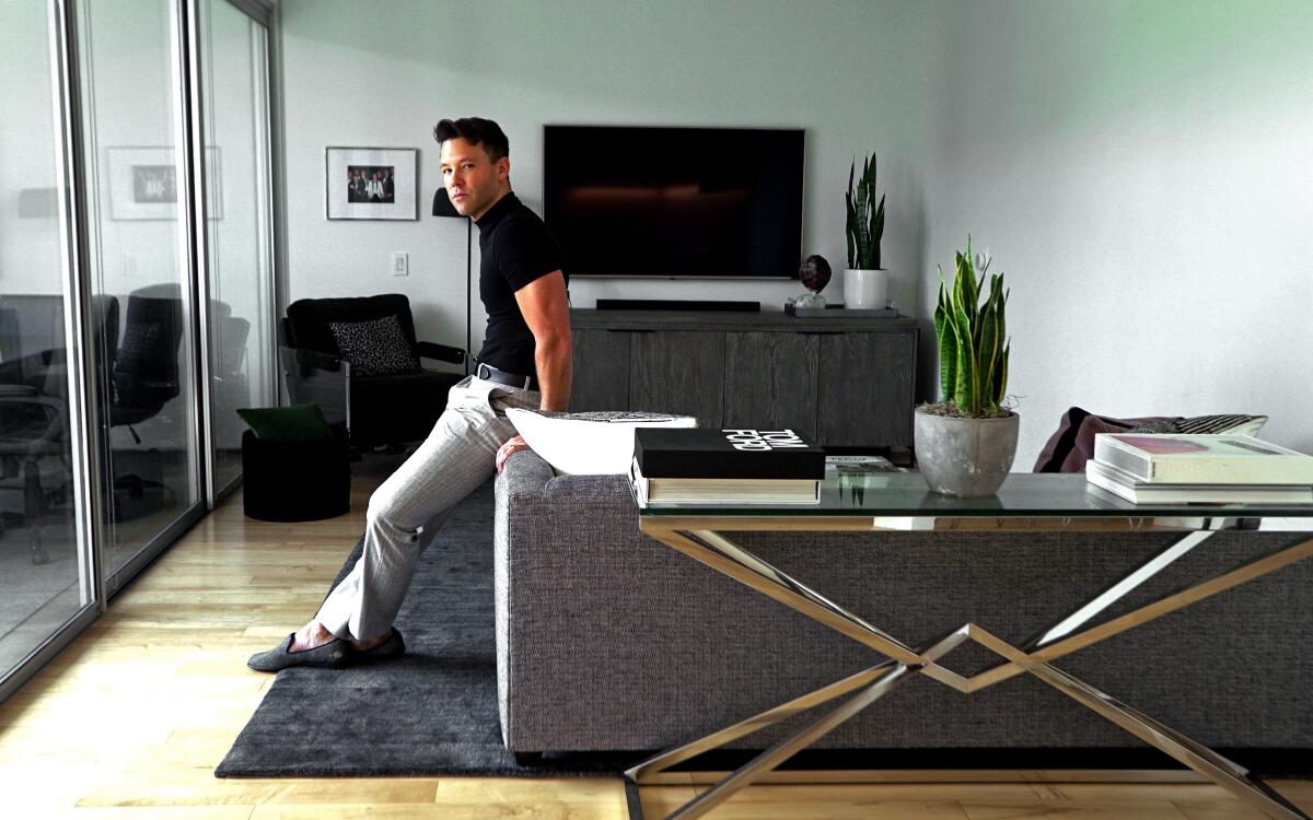 Actor Taylor Frey keeps the living room of his apartment in West Hollywood simple.