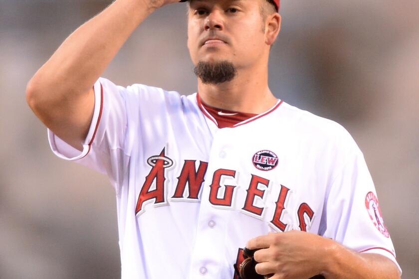 Angels starter Joe Blanton reacts after Minnesota's second run of the game during the second inning of the Angels' 4-3 loss Monday.