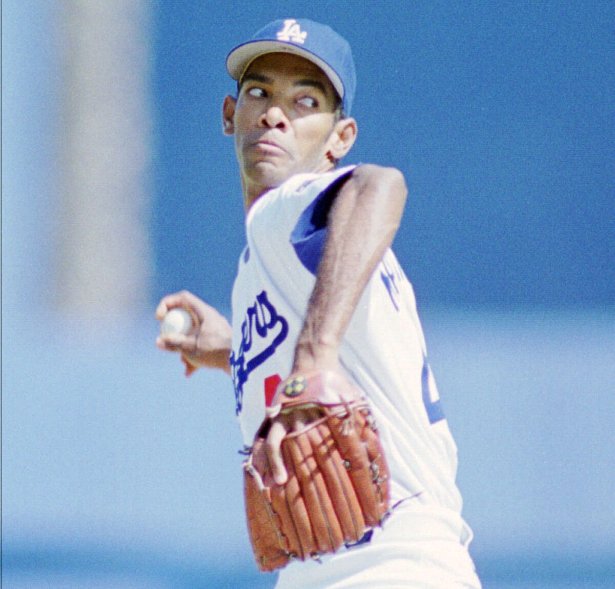 Dodgers starting pitcher Ramon Martinez delivers against the San Diego Padres on Sept. 29, 1996.