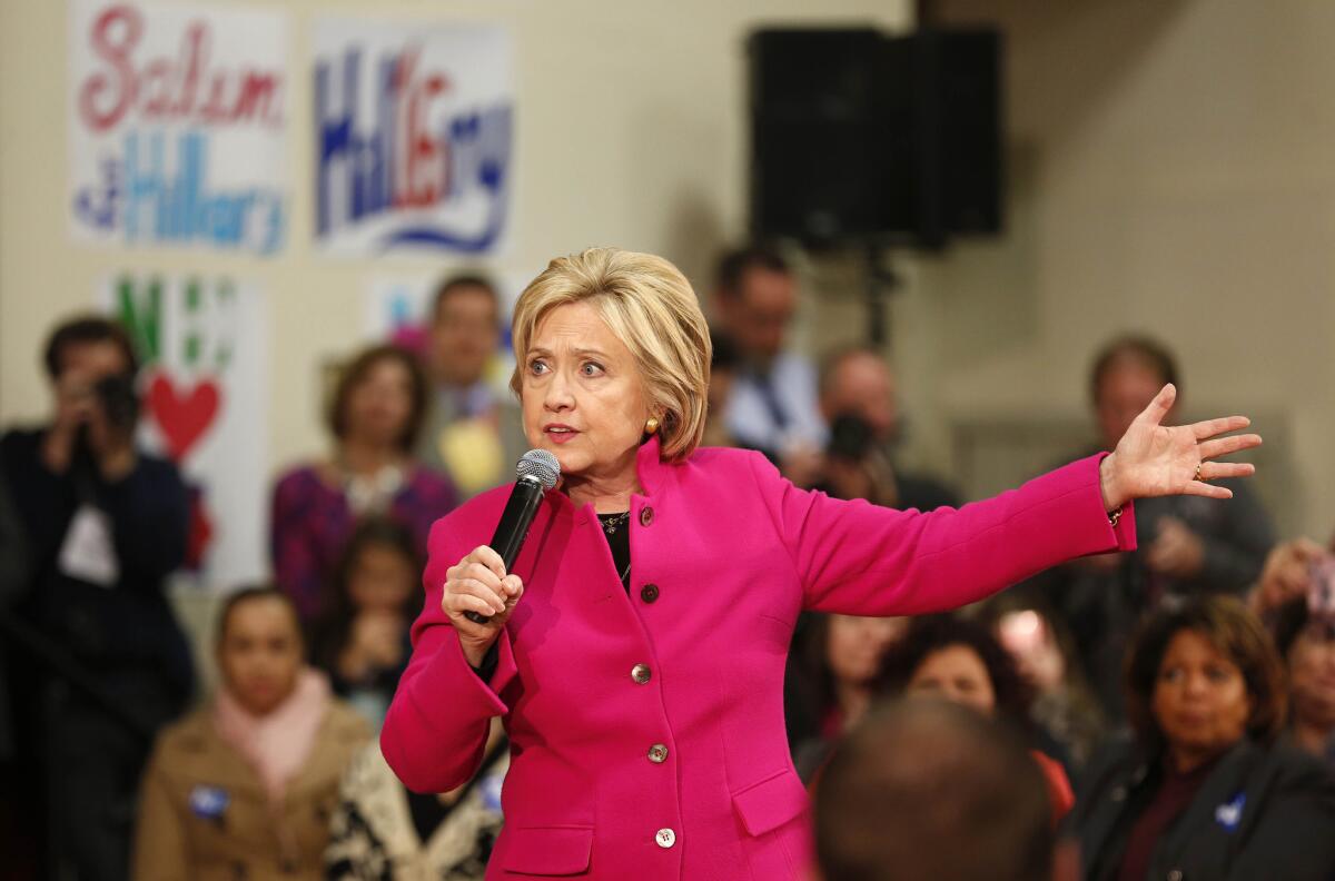 Democratic presidential candidate Hillary Clinton speaks during a campaign stop Wednesday in Salem, N.H. Clinton and other Democratic hopefuls have stepped up their emphasis on gun control.