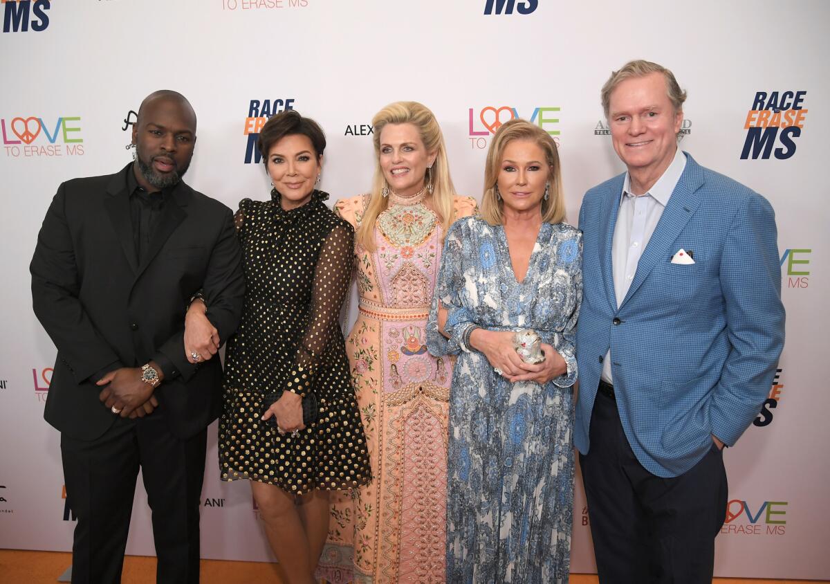 Corey Gamble, from left, Kris Jenner, Race to Erase MS founder Nancy Davis, Kathy Hilton and Rick Hilton at the 26th Race to Erase MS gala.