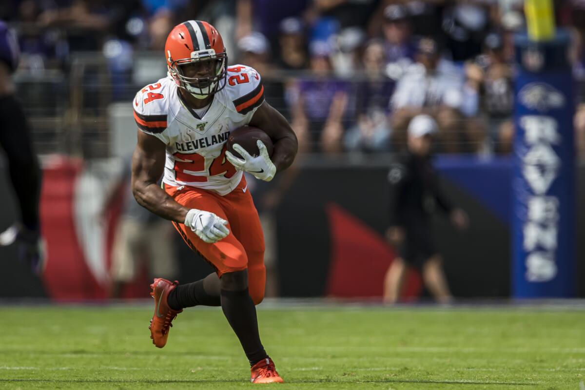Cleveland Browns running back Nick Chubb carries the ball against the Baltimore Ravens on Sunday.