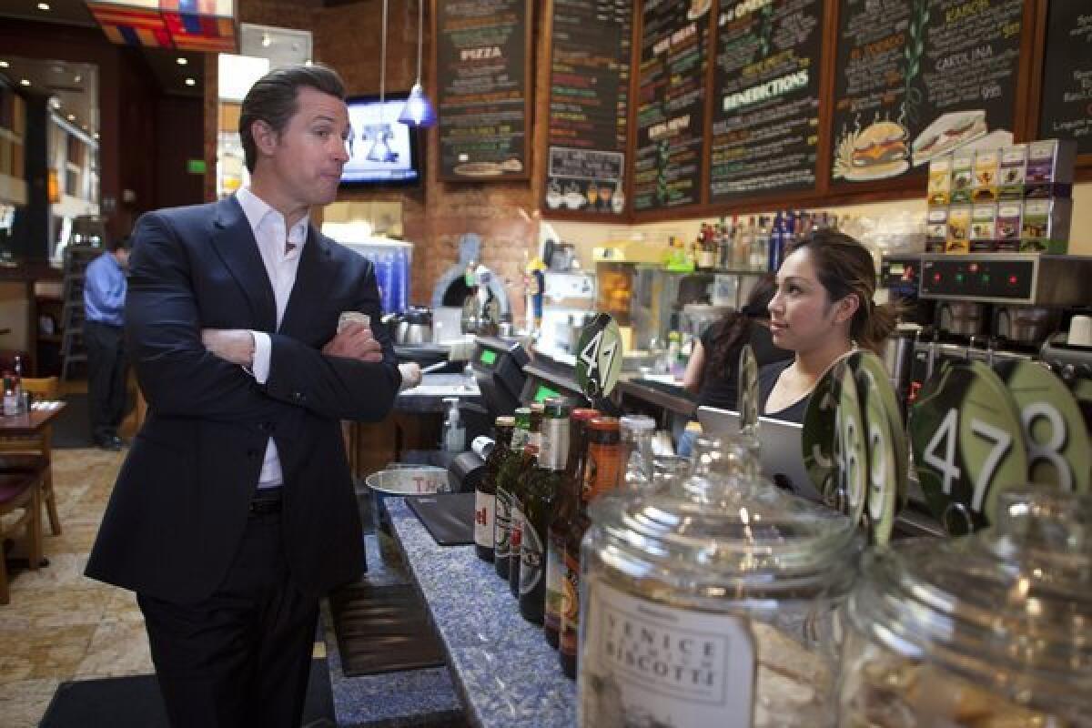 Lt. Gov. Gavin Newsom stops for lunch at Crepeville in Palo Alto after making an appearance on Fox Business with Adam Shapiro in February.