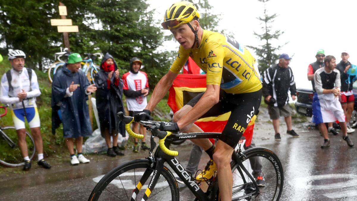 Tour de France leader Chris Froome climbs Col de Joux Plane during the 20th stage on Saturday.