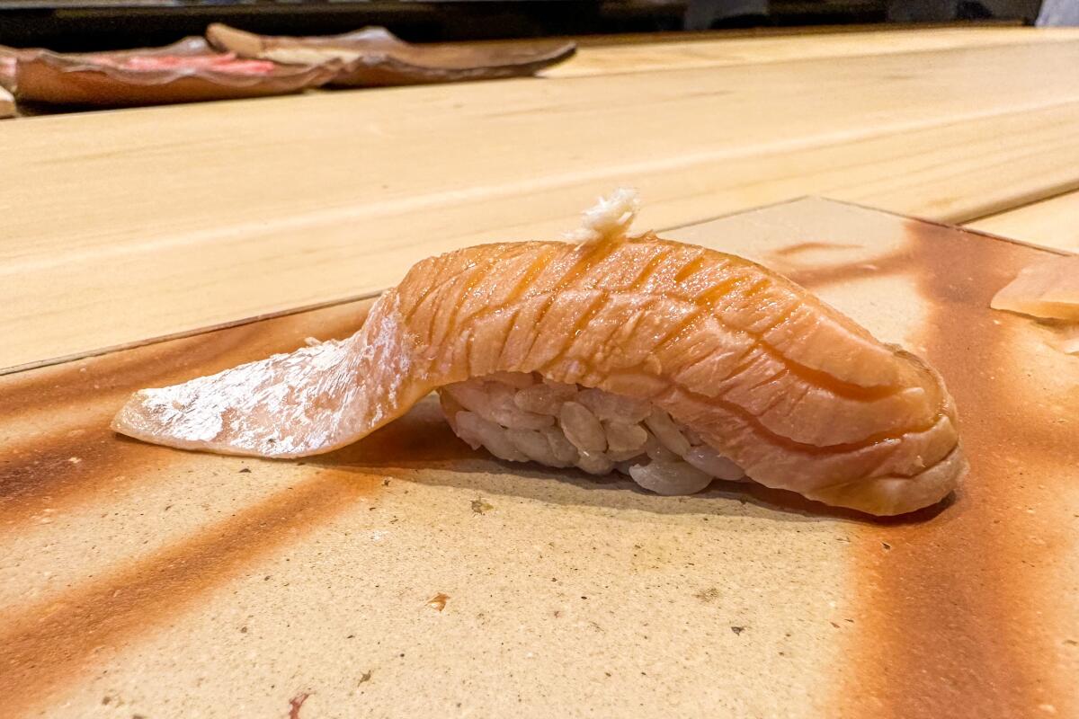 A piece of nigiri at Sushi Ginza Onodera