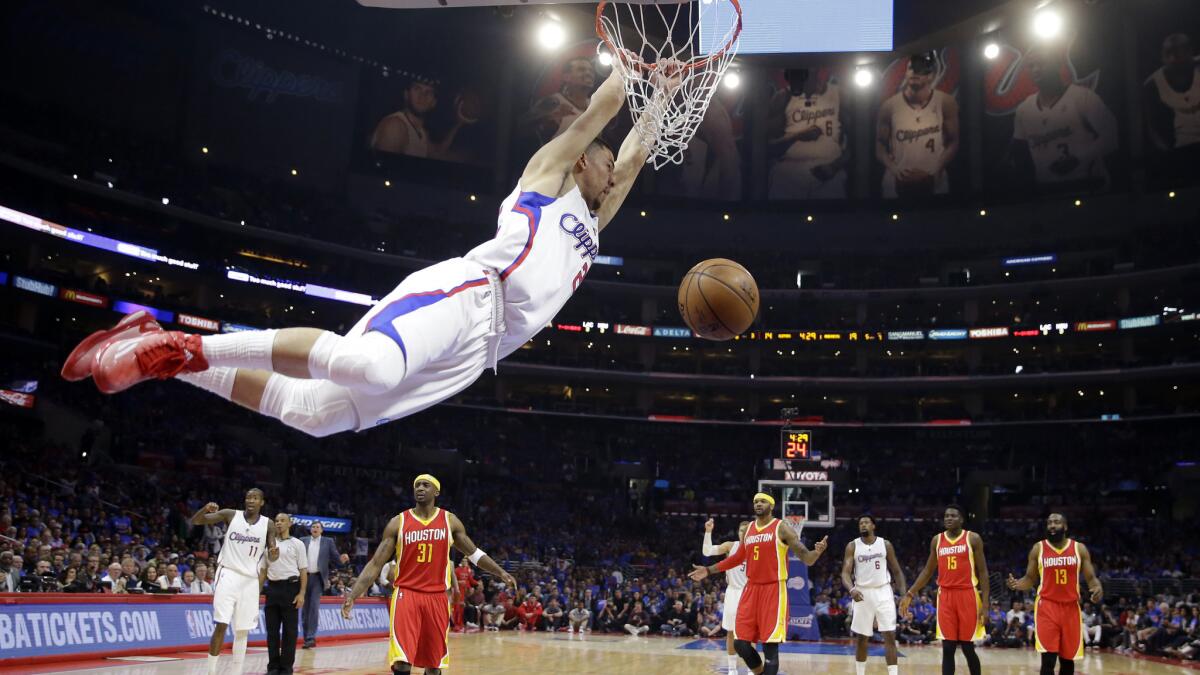 Clippers guard Austin Rivers dunks during the Clippers' win over the Houston Rockets in Game 4 of the Western Conference semifinals at Staples Center on May 10, 2015.