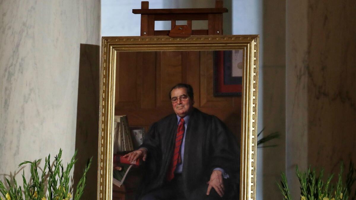 A portrait of late Supreme Court Justice Antonin Scalia.