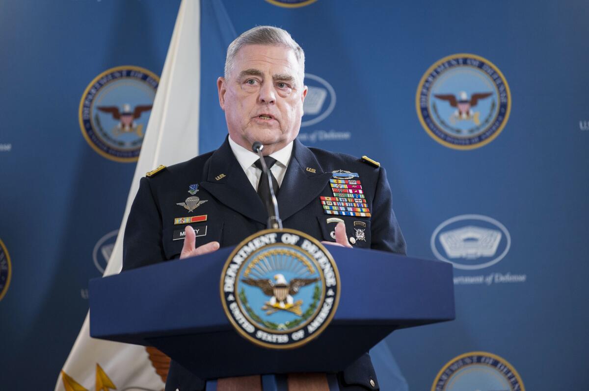 Chairman of the Joint Chiefs of Staff Gen. Mark Milley holds a press briefing