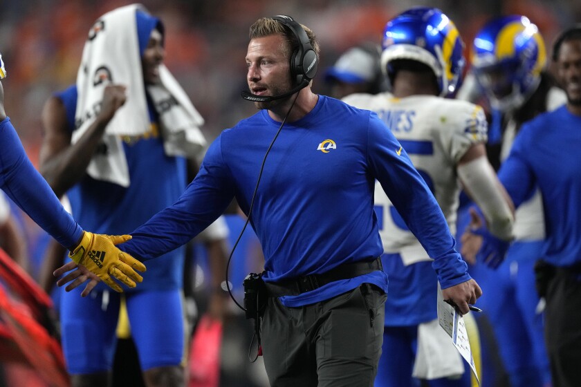 Rams coach Sean McVay during the first half of a preseason game against the Denver Broncos.