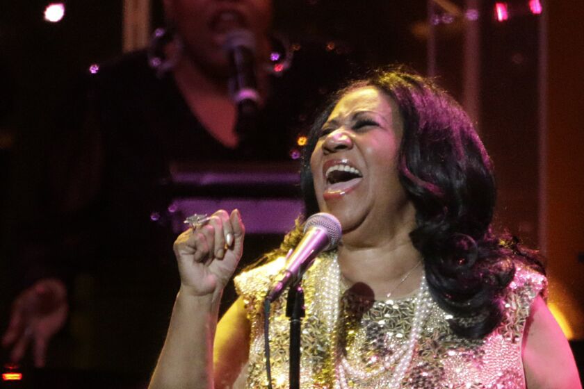 LOS ANGELES, CA AUG. 02, 2015. Aretha Franklin in concert at the Microsoft Theatre in LA on Aug. 02, 2015. Aretha Franklin's concert at Microsoft (formerly Nokia) Theatre at L.A. Live(Lawrence K. Ho / Los Angeles Times)