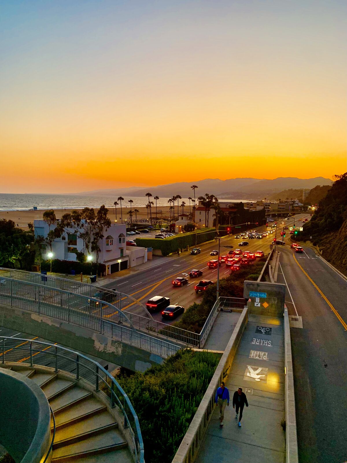 A sunset over the California Incline in Santa Monica. 