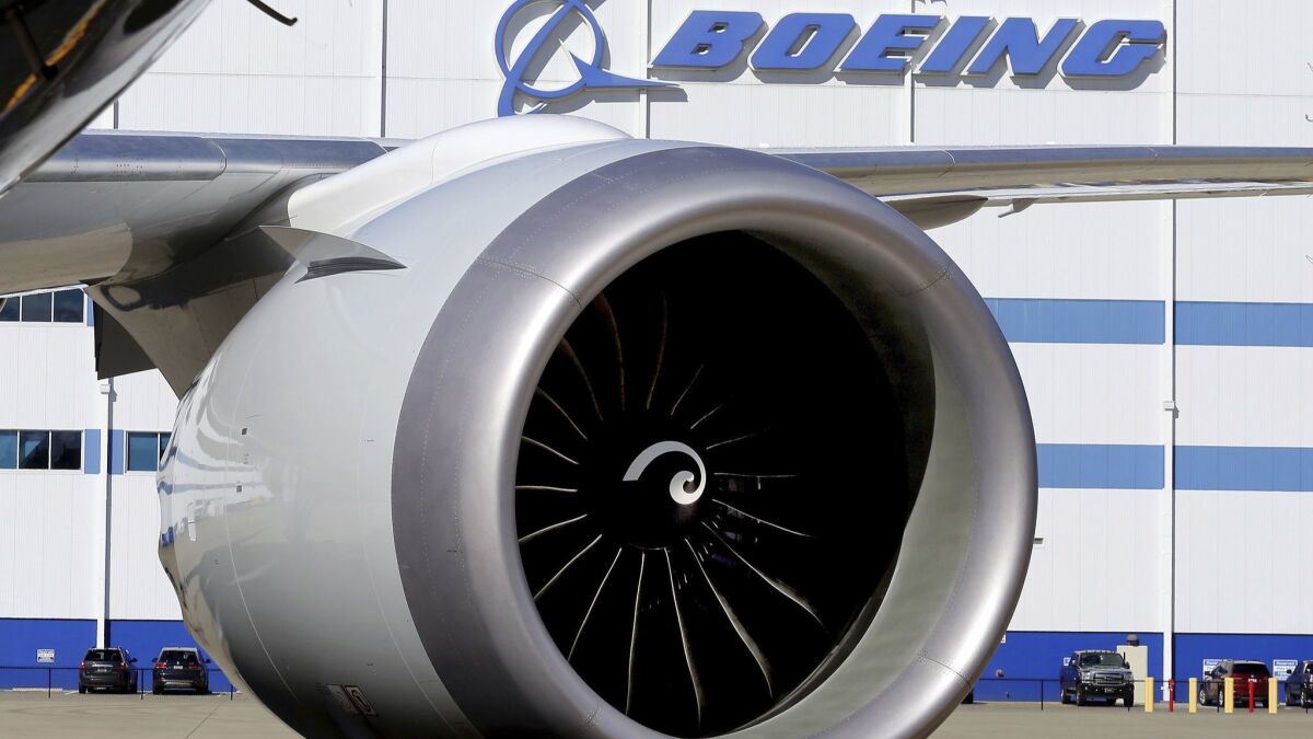 An engine from a 787 Dreamliner at Boeing's North Charleston, S.C., factory in 2016. Orders to U.S. factories for big-ticket manufactured goods fell in October, led by a huge decline in commercial and military aircraft.