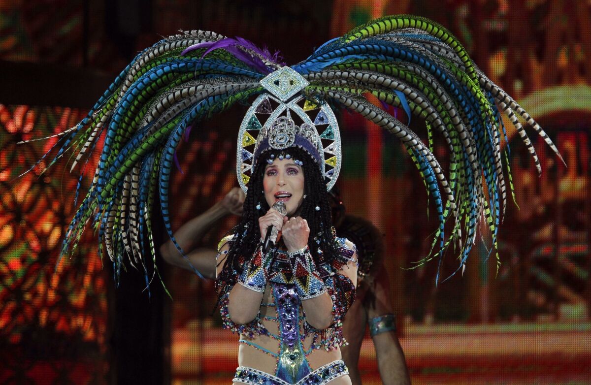 Cher performs at the Valley View Casino Center .