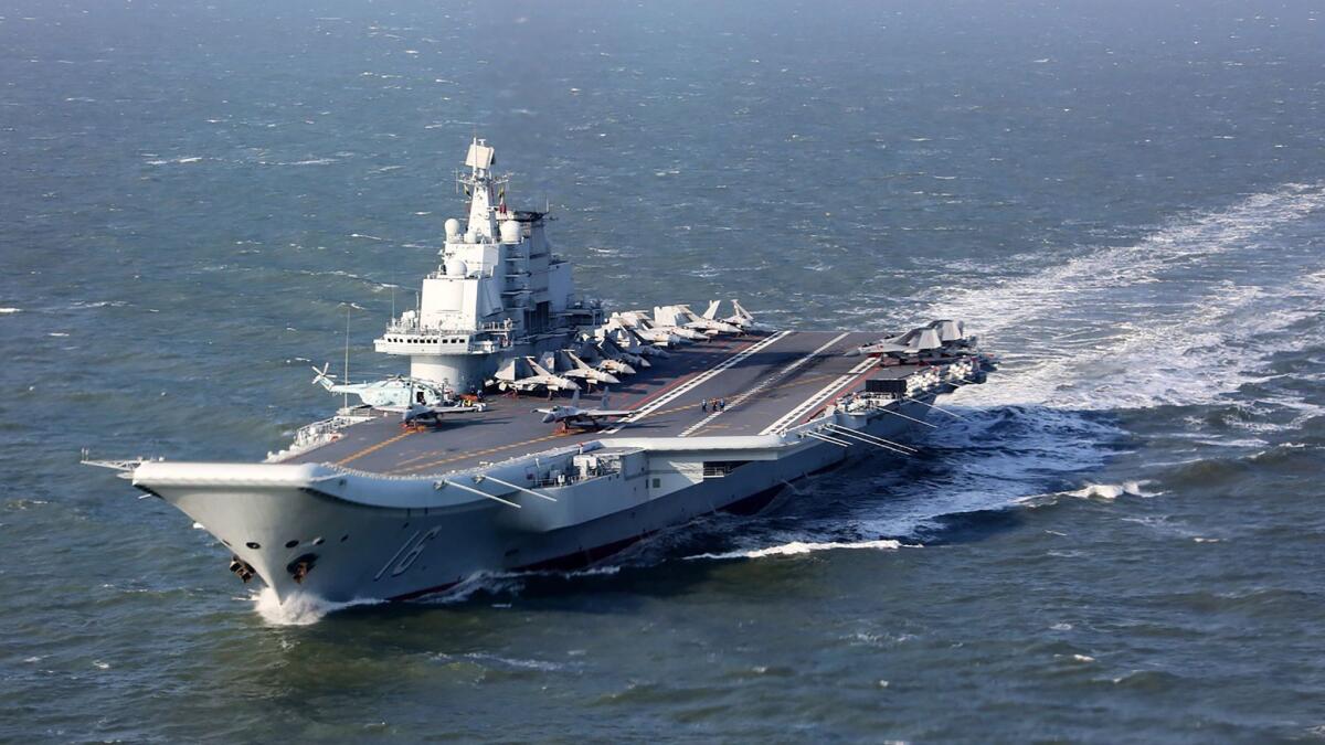 This file photo taken on Dec. 24, 2016, shows the Liaoning, China's only aircraft carrier, sailing during military drills in the Pacific.