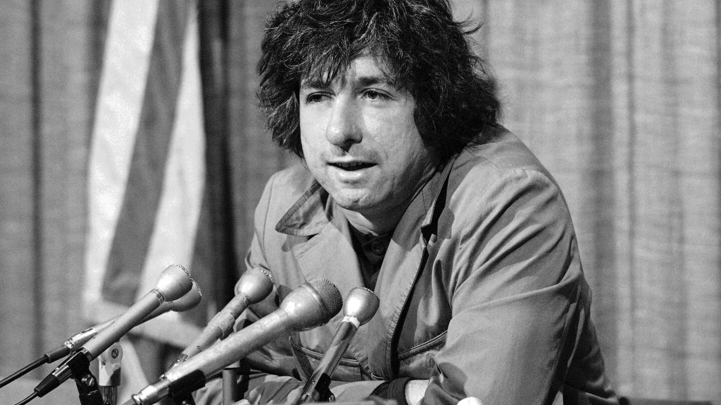 Dec. 6, 1973: Political activist Tom Hayden, husband of Jane Fonda, tells newsmen in Los Angeles that he believes public support was partially responsible for the decision not to send him and others of the Chicago 7 to jail for contempt.